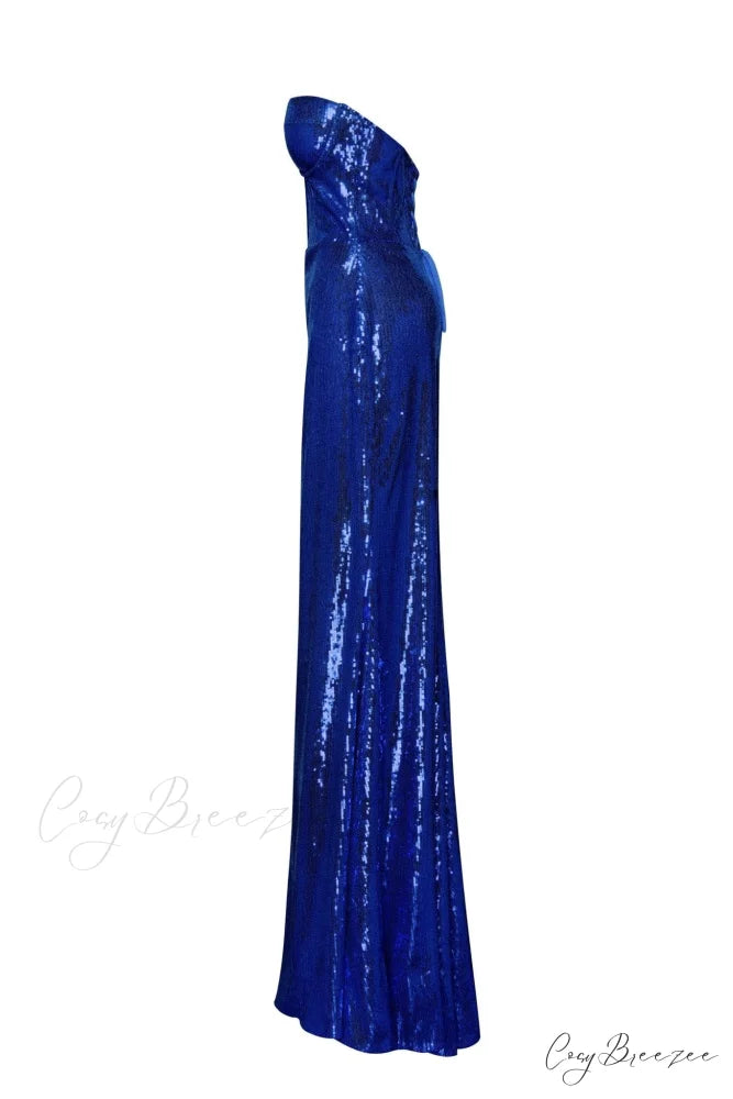 Electric Blue Maxi Charming Dress Covered In Sequins