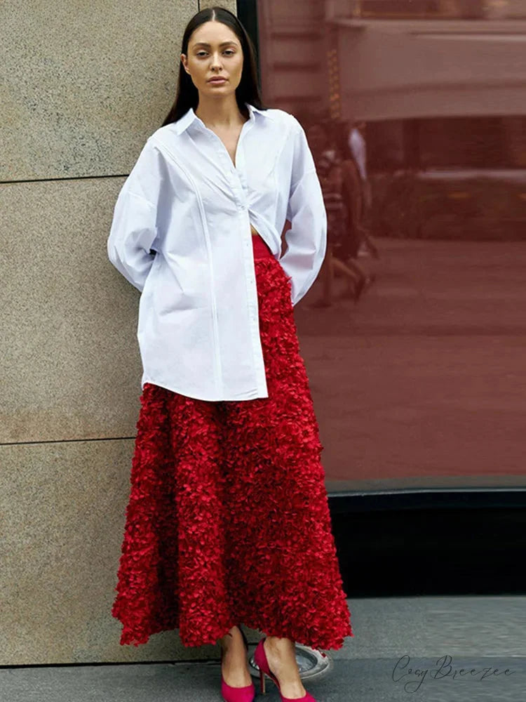 Elegant 3D Flower Solid A-Line Elastic High Waist Skirt skirt-250126