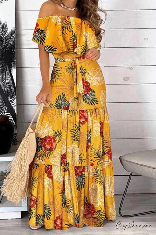 Elegant Bandeau Graceful Floral Maxi Dress Yellow / S