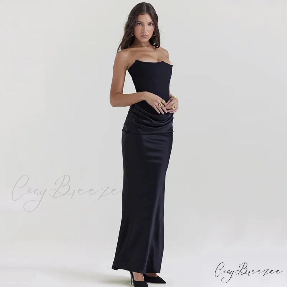 Elegant Corset Strap Neck Backless Maxi Red Christmas Party Dress