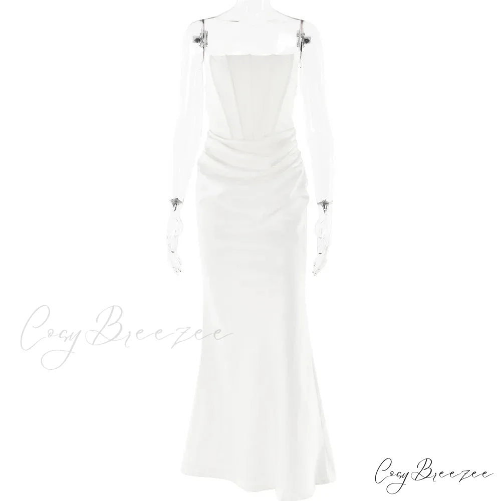 Elegant Corset Strap Neck Backless Maxi Red Christmas Party Dress White / S