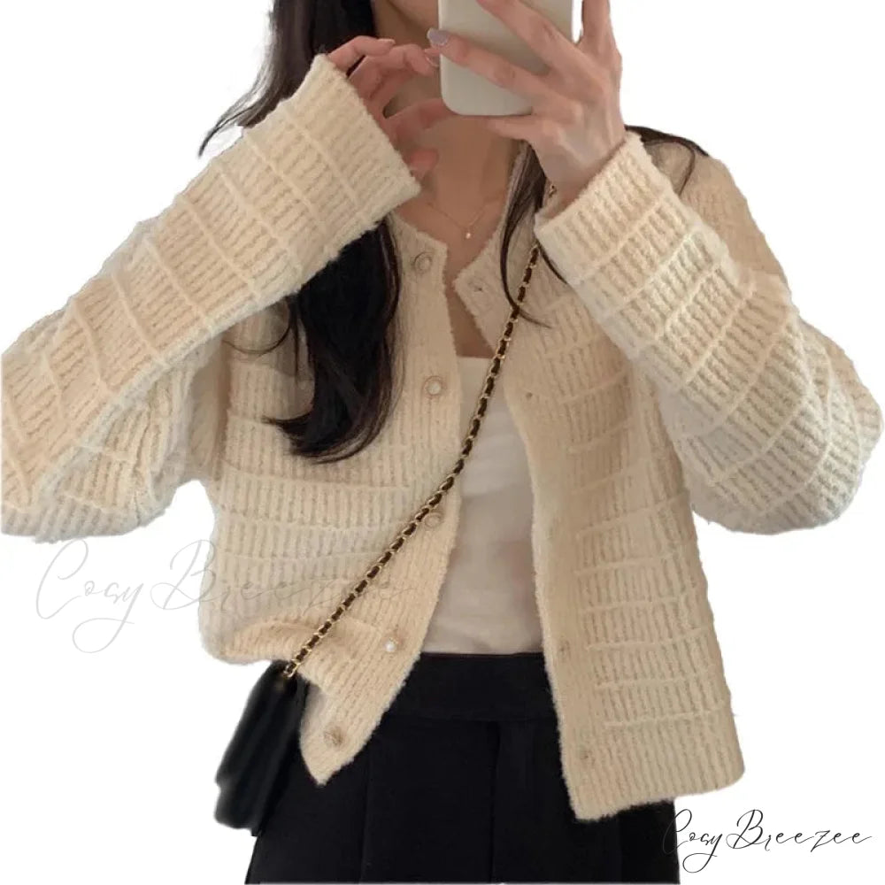 Elegant Cozy Tweed Knitted Loose Casual Solid Color Comfortable All-Match Sweater BEIGE / One Size