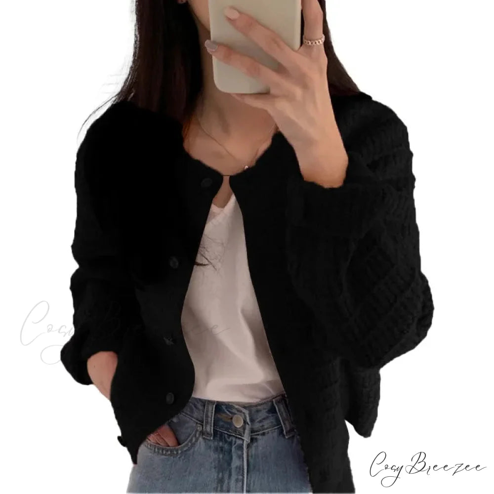 Elegant Cozy Tweed Knitted Loose Casual Solid Color Comfortable All-Match Sweater BLACK / One Size