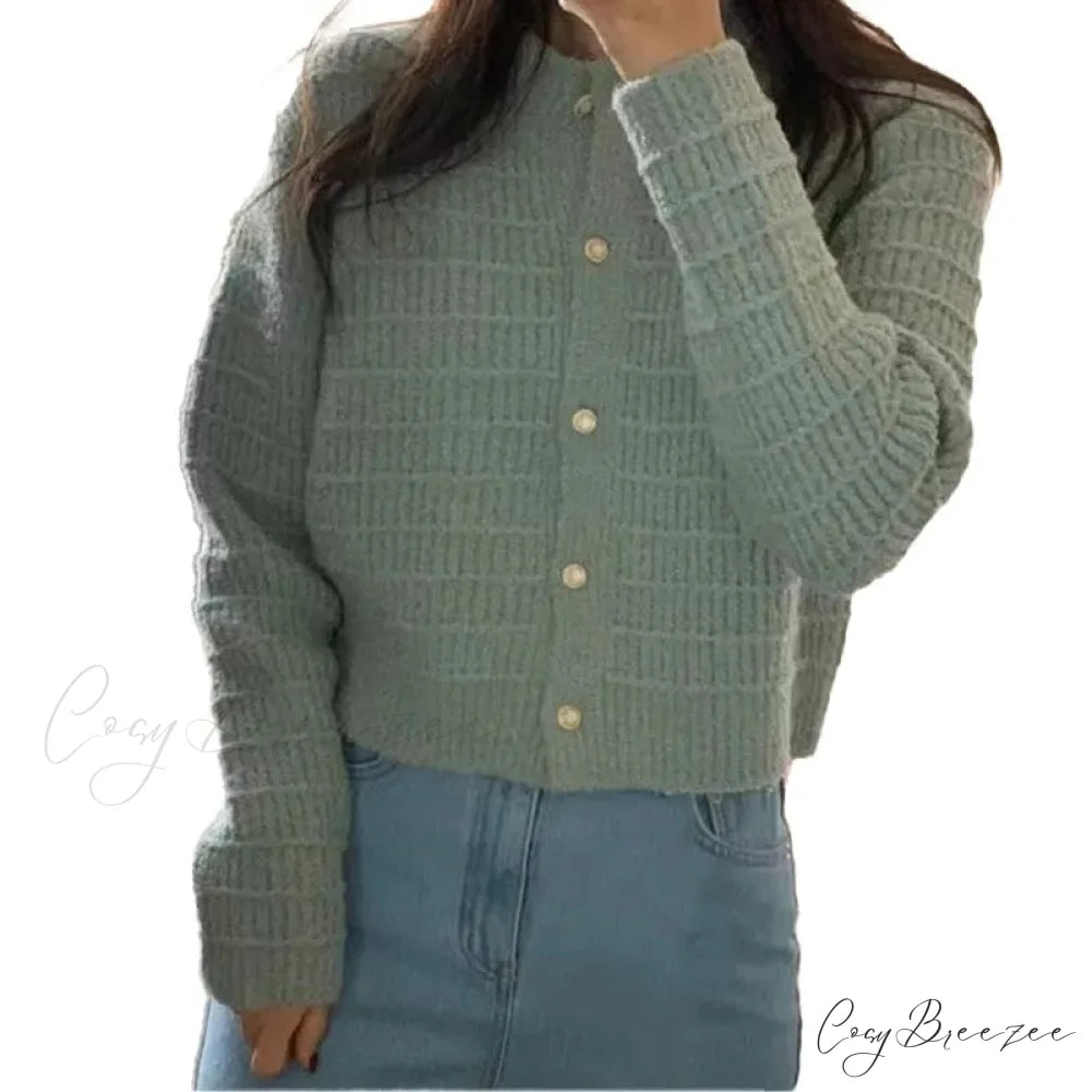Elegant Cozy Tweed Knitted Loose Casual Solid Color Comfortable All-Match Sweater GREEN / One Size