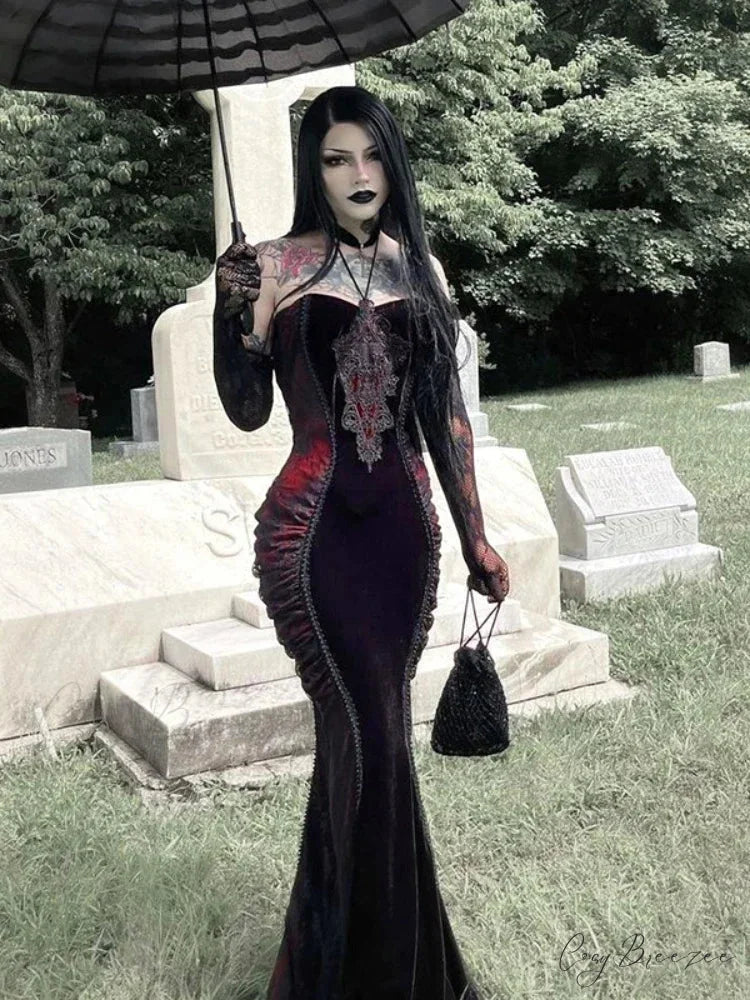 Elegant Fashion Tight Halter Mermaid Hot Sweet Corset Mesh Maxi Gothic Pleated Bodycon Party Gown Dress