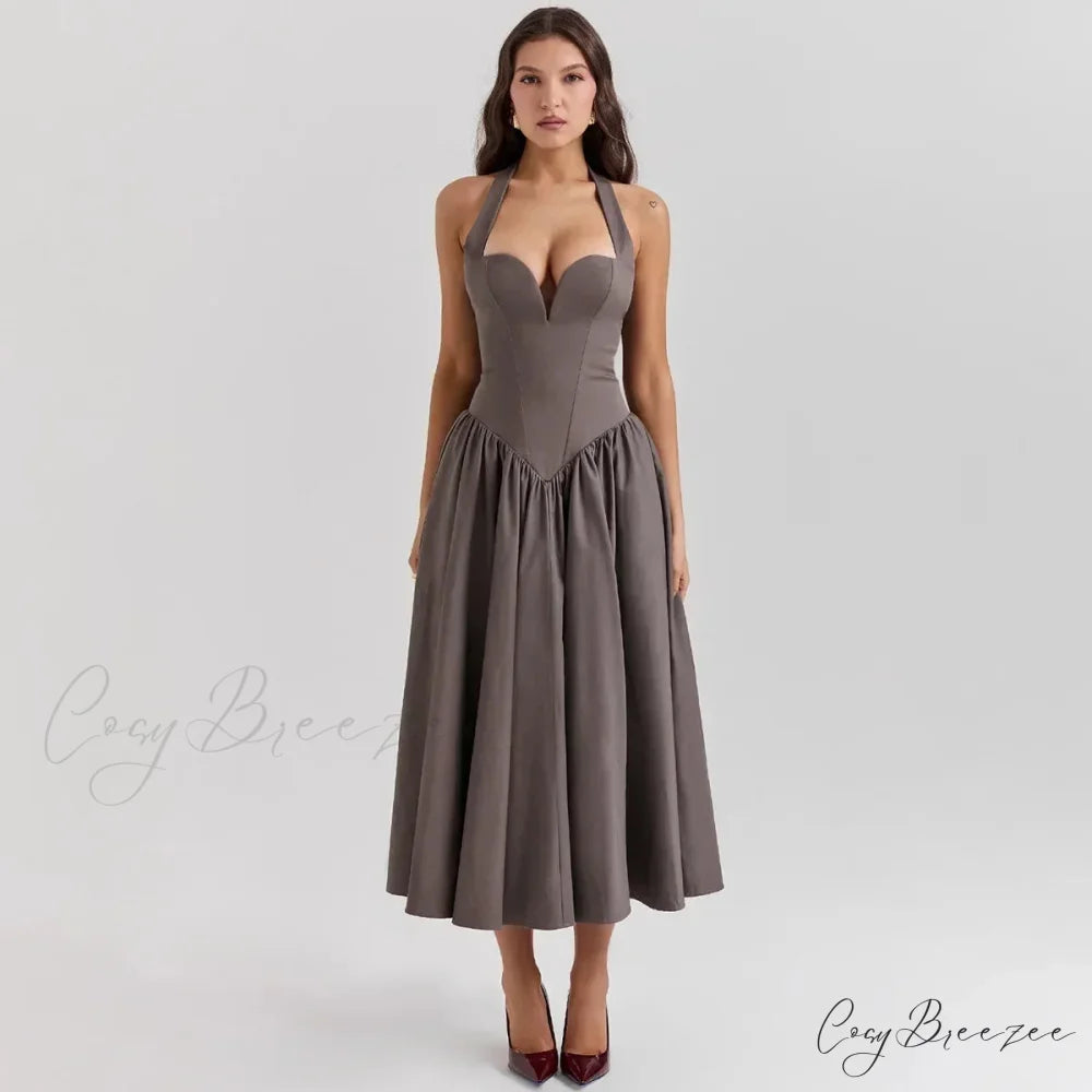 Elegant Fit and Flare Casual Sexy Christmas Party Dress Dark Grey / XS