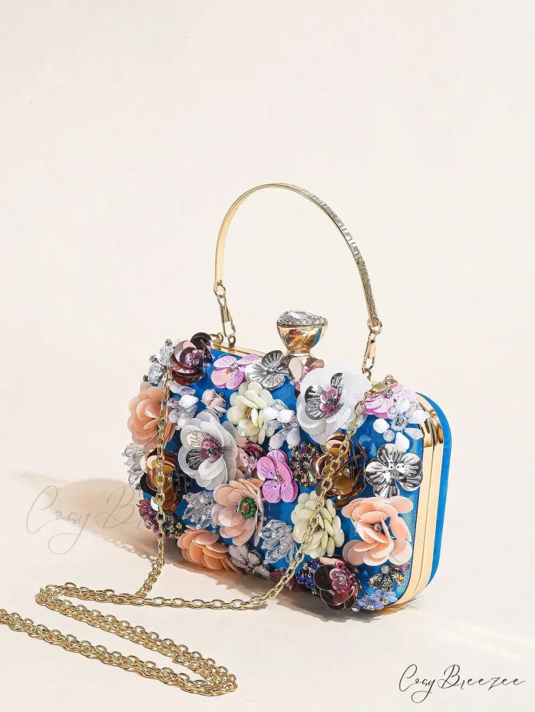Elegant Floral Beaded Clutch Wedding Purse Blue / Mini(Max Length<20cm) clutchbag-250126