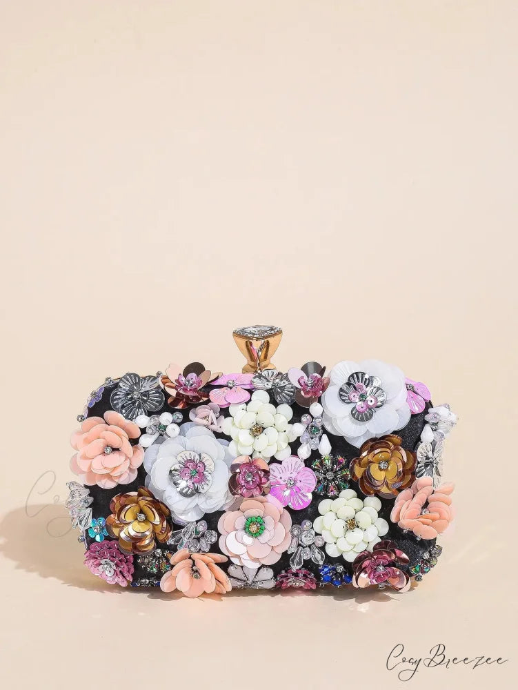 Elegant Floral Beaded Clutch Wedding Purse clutchbag-250126