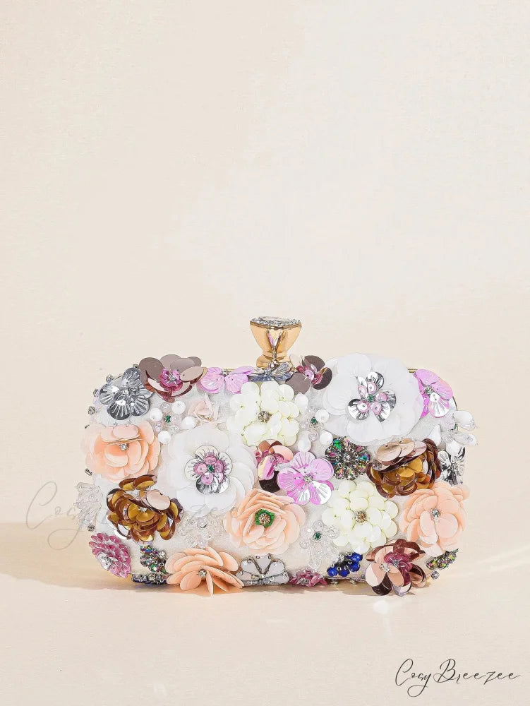 Elegant Floral Beaded Clutch Wedding Purse clutchbag-250126