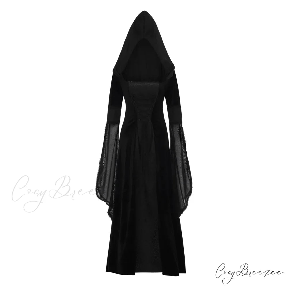 Elegant Floral Bronzing Long-Sleeved V-Neck Maxi Morocco Caftan Ramadan Vestidos Dress Black / S