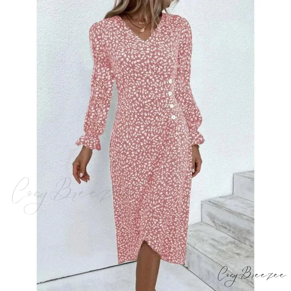 Elegant Floral Midi Puff Sleeve Ruched Waist Dress oldfloraldress-250126