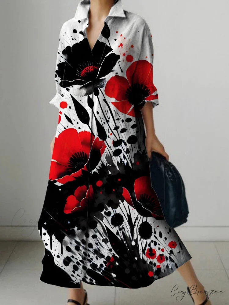 Elegant Floral Print Long Sleeve Knee Dress cloro5 / S oldfloraldress-250126