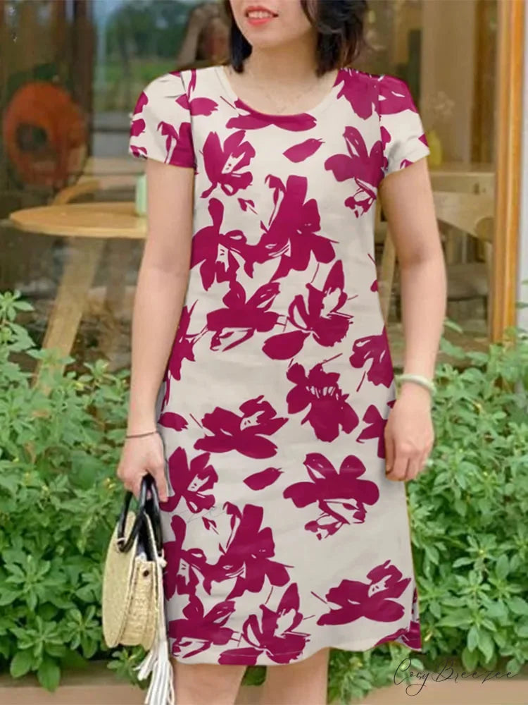 Elegant Floral Sundress Casual Dress A-Dark Pink / S oldfloraldress-250126