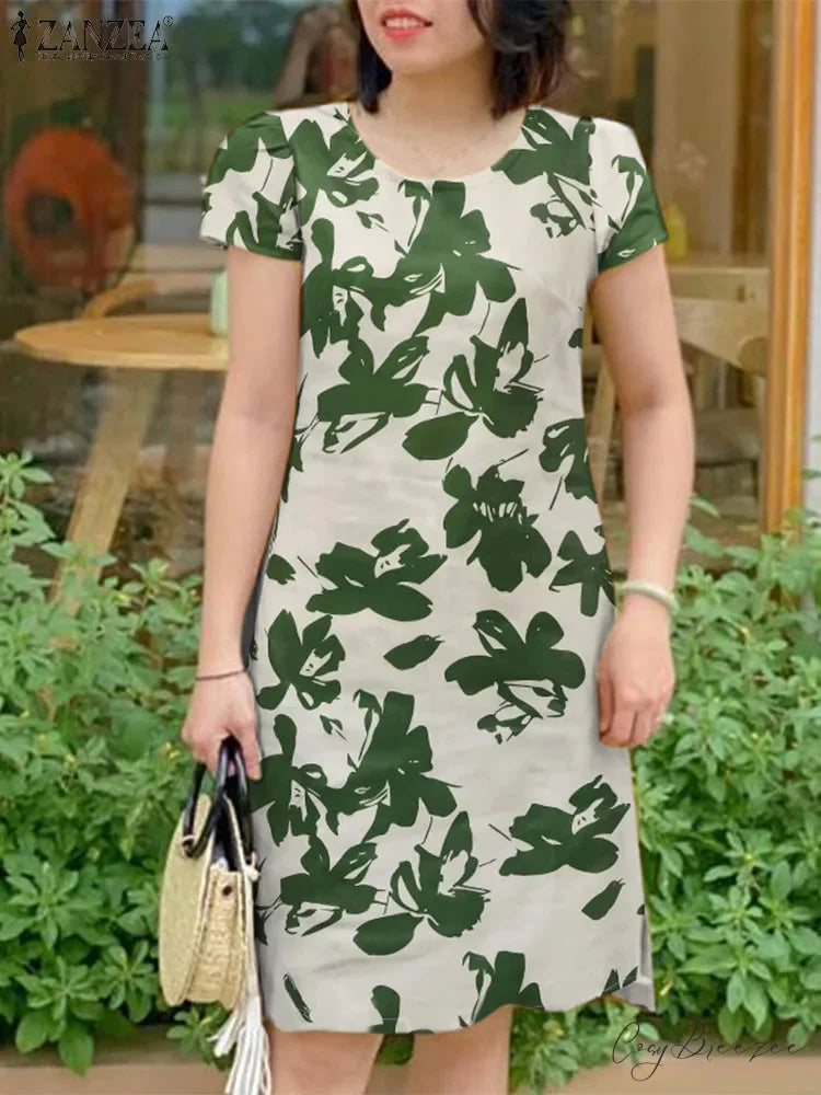 Elegant Floral Sundress Casual Dress A-Green / S oldfloraldress-250126