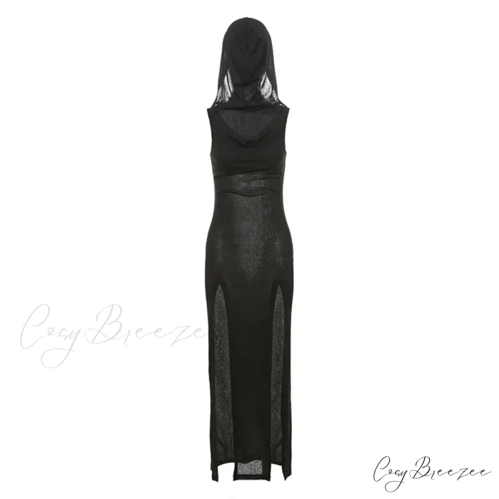 Elegant Gothic Sexy Slash Neck Long Sleeve Off Shoulder Summer French Chic Split Slim Stretch Ruffles Dress Black / S