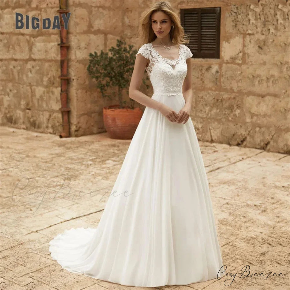 Elegant Lace Long Train Bridal Wedding Dress lvory white / 2 weddingdress-250223