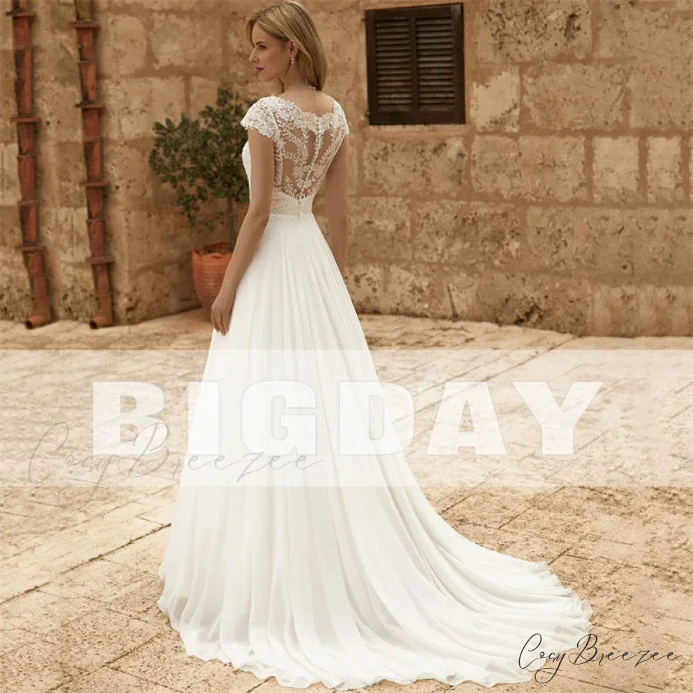 Elegant Lace Long Train Bridal Wedding Dress white / 2 weddingdress-250223