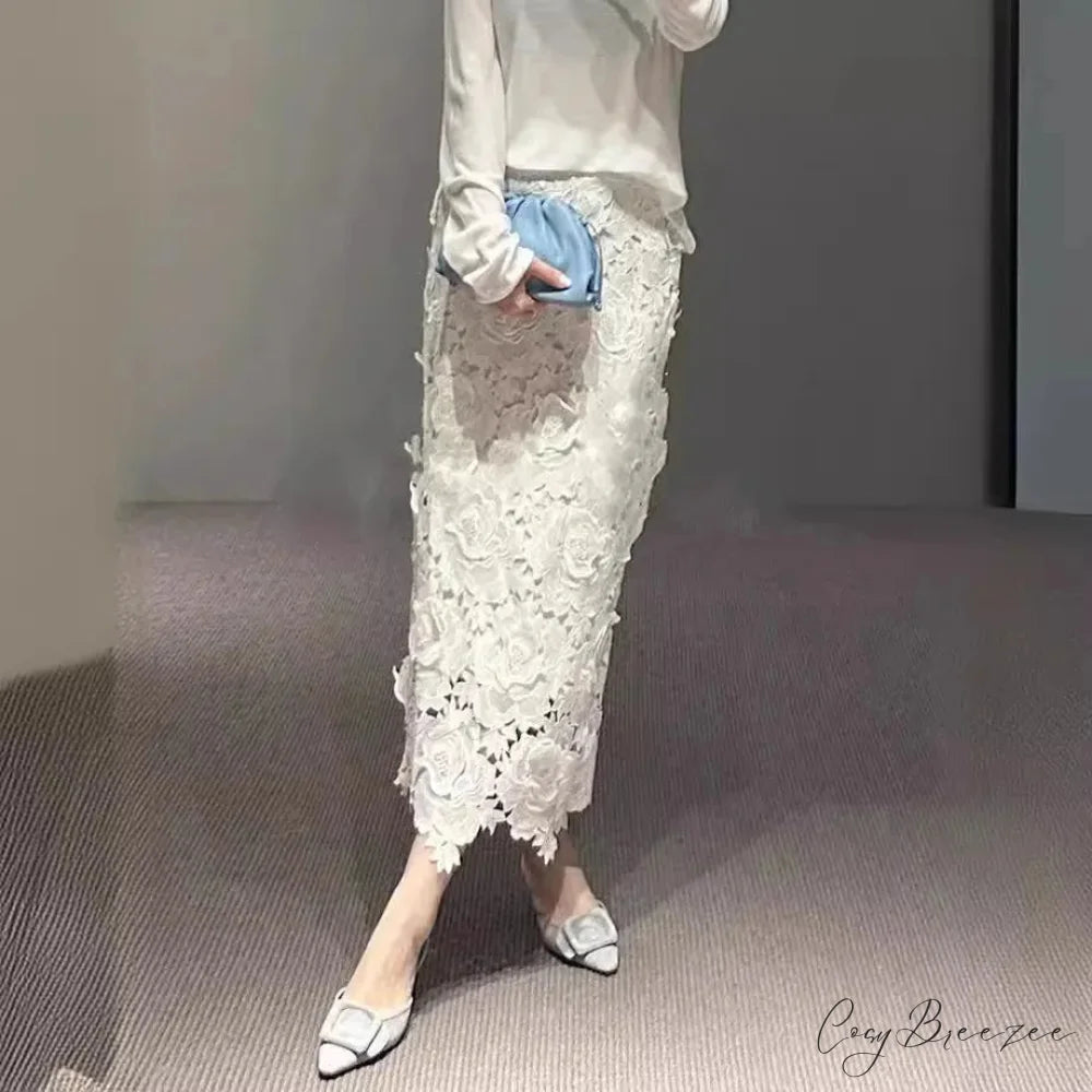 Elegant Lace Pencil Skirt for Women Work Cocktail Party skirt-250126
