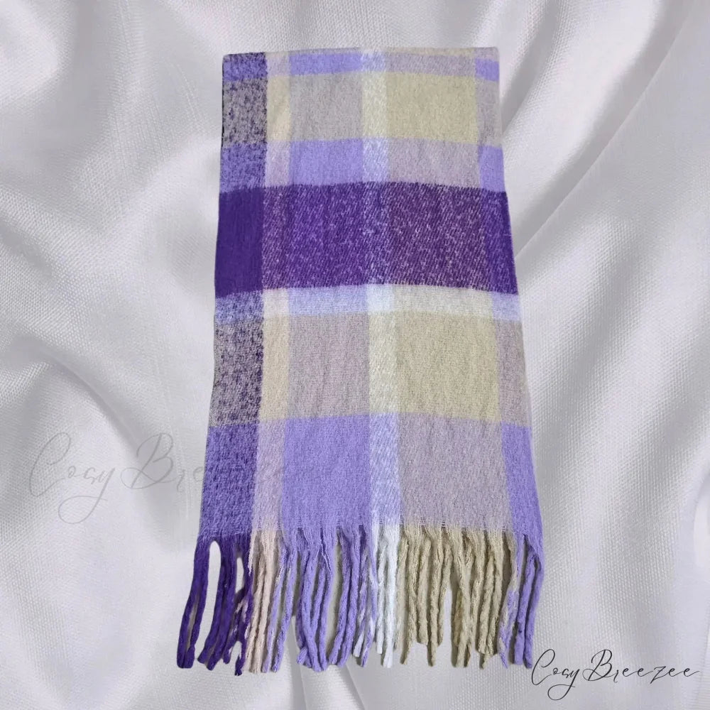 Elegant Minimalist Plaid Long Shawl Thickened Warm Scarf for Women Purple yellow / L231cm W53cm