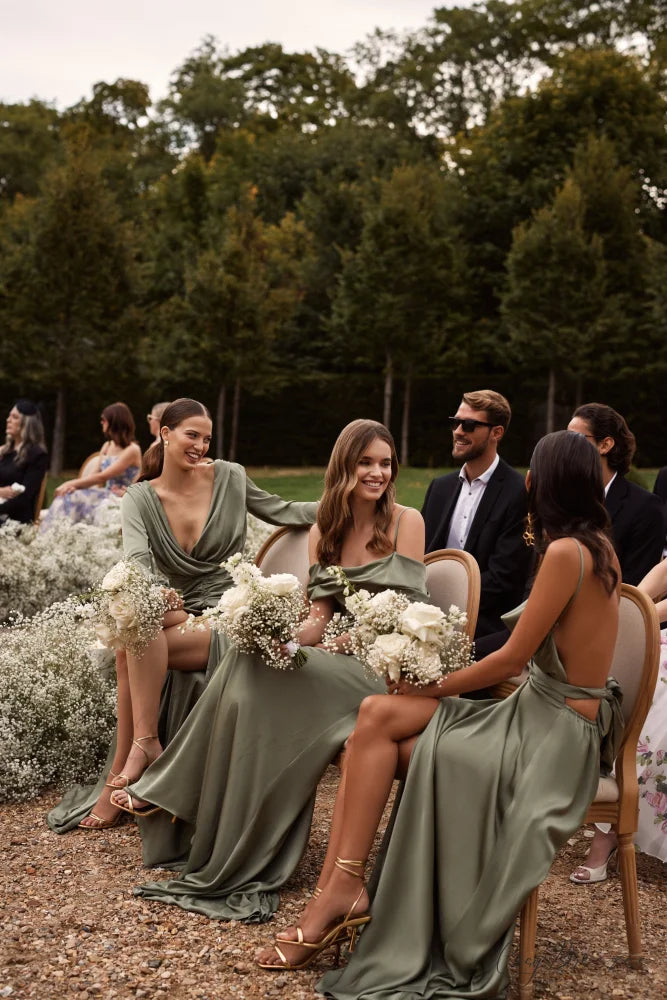 Elegant Olive Off-The-Shoulder Charming Silk Maxi Dress