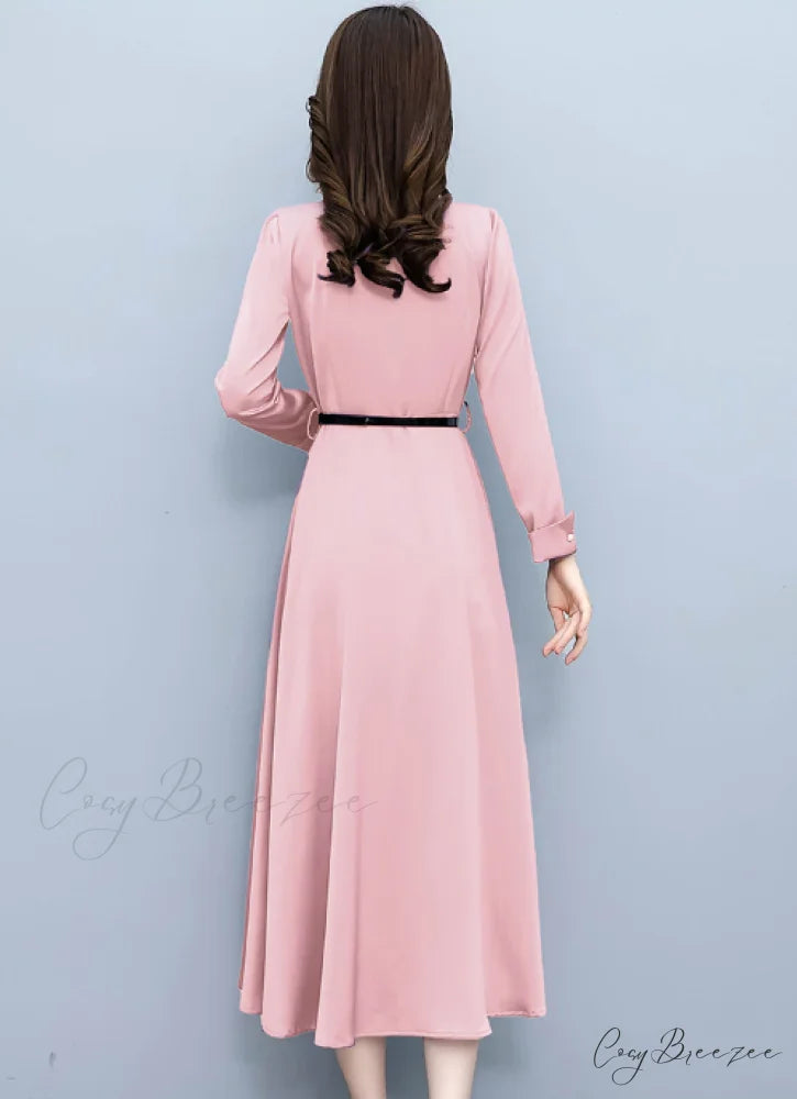 Elegant Pink Long Sleeve Prom Tunics Casual Party Evening Dresses L / PINK
