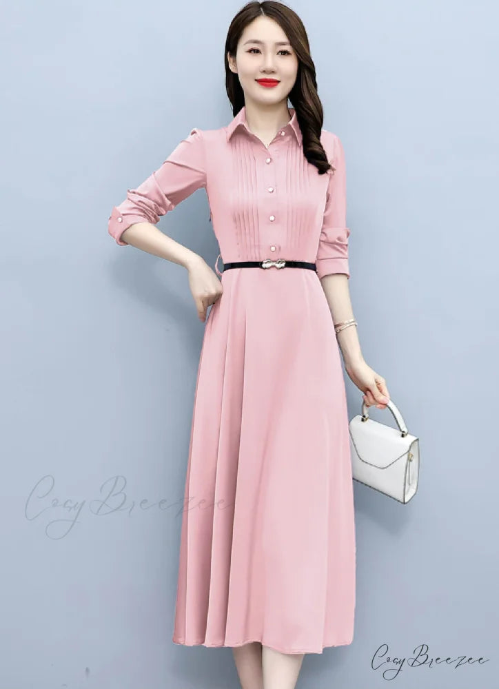 Elegant Pink Long Sleeve Prom Tunics Casual Party Evening Dresses M / PINK