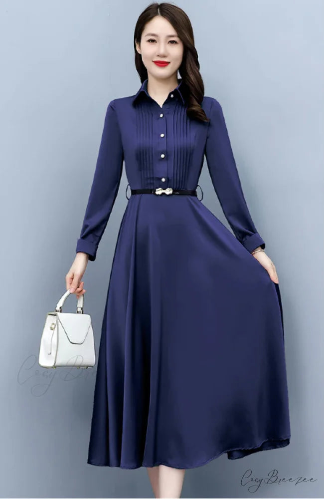 Elegant Pink Long Sleeve Prom Tunics Casual Party Evening Dresses M / BLUE