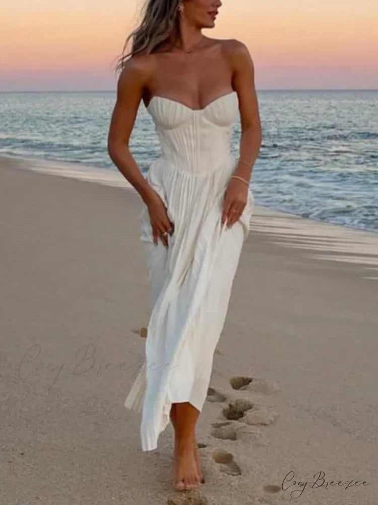 Elegant Pleated Stylish Strapless Maxi Dress