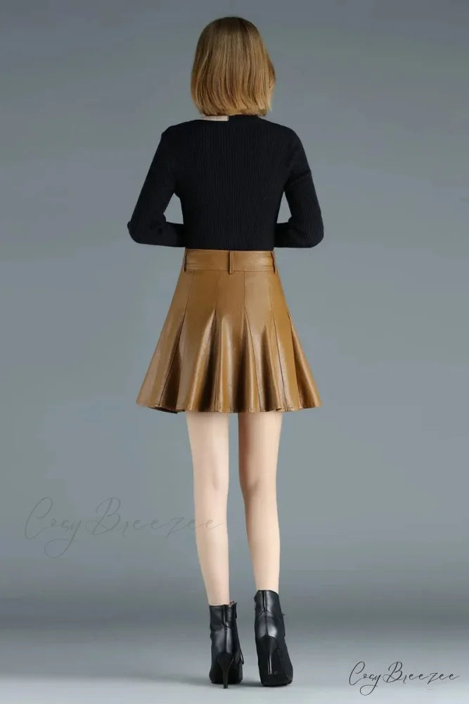 Elegant Plus Size New Fashion Korean Genuine Real Leather High Waist Skirt