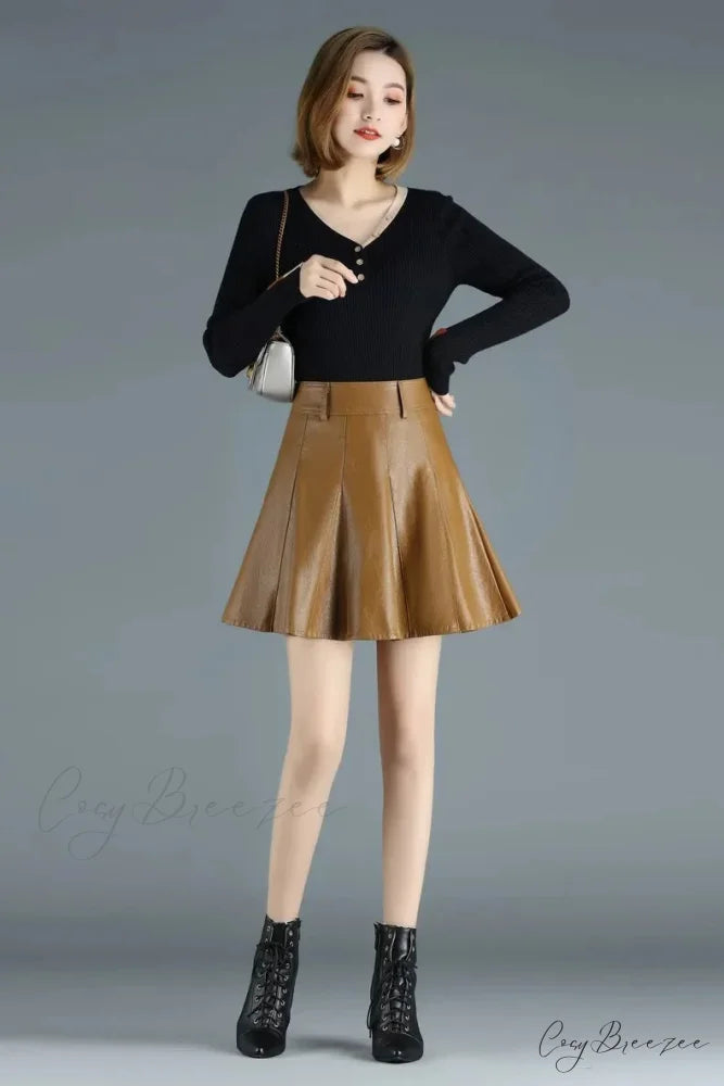 Elegant Plus Size New Fashion Korean Genuine Real Leather High Waist Skirt