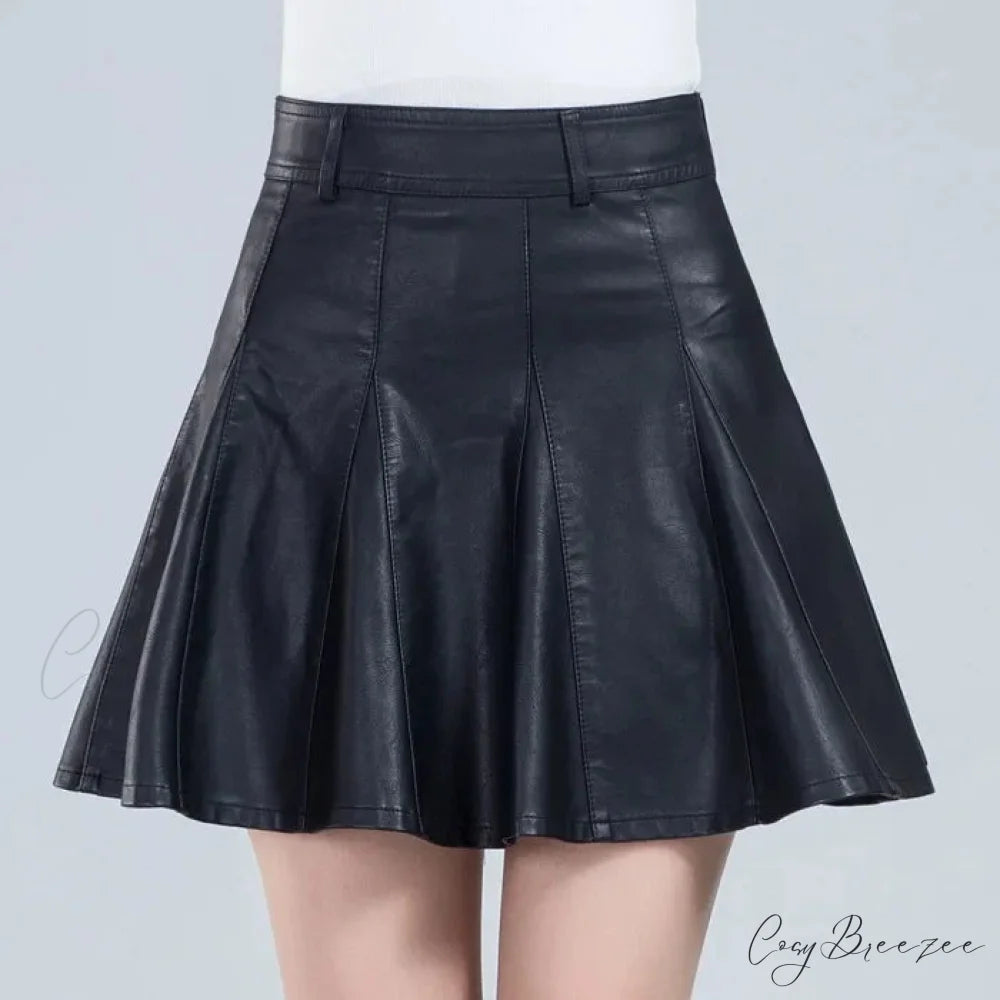 Elegant Plus Size New Fashion Korean Genuine Real Leather High Waist Skirt BLACK / S