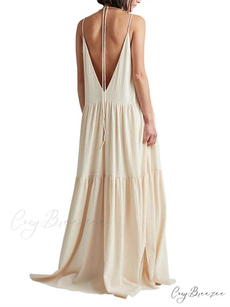 Elegant Resort Deep Charming V-Neckline Strappy Maxi Dress