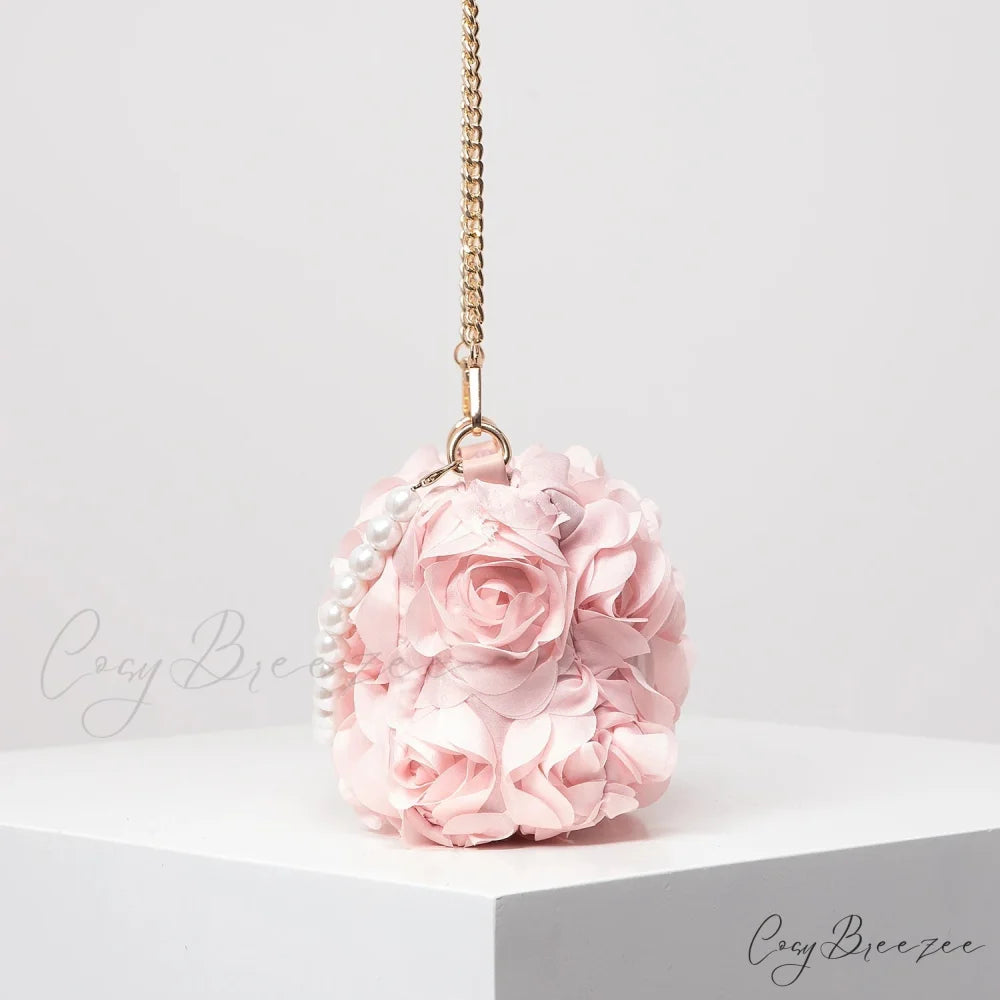 Elegant Rose Flower Faux Pearl Metal Chain Clutch clutchbag-250126