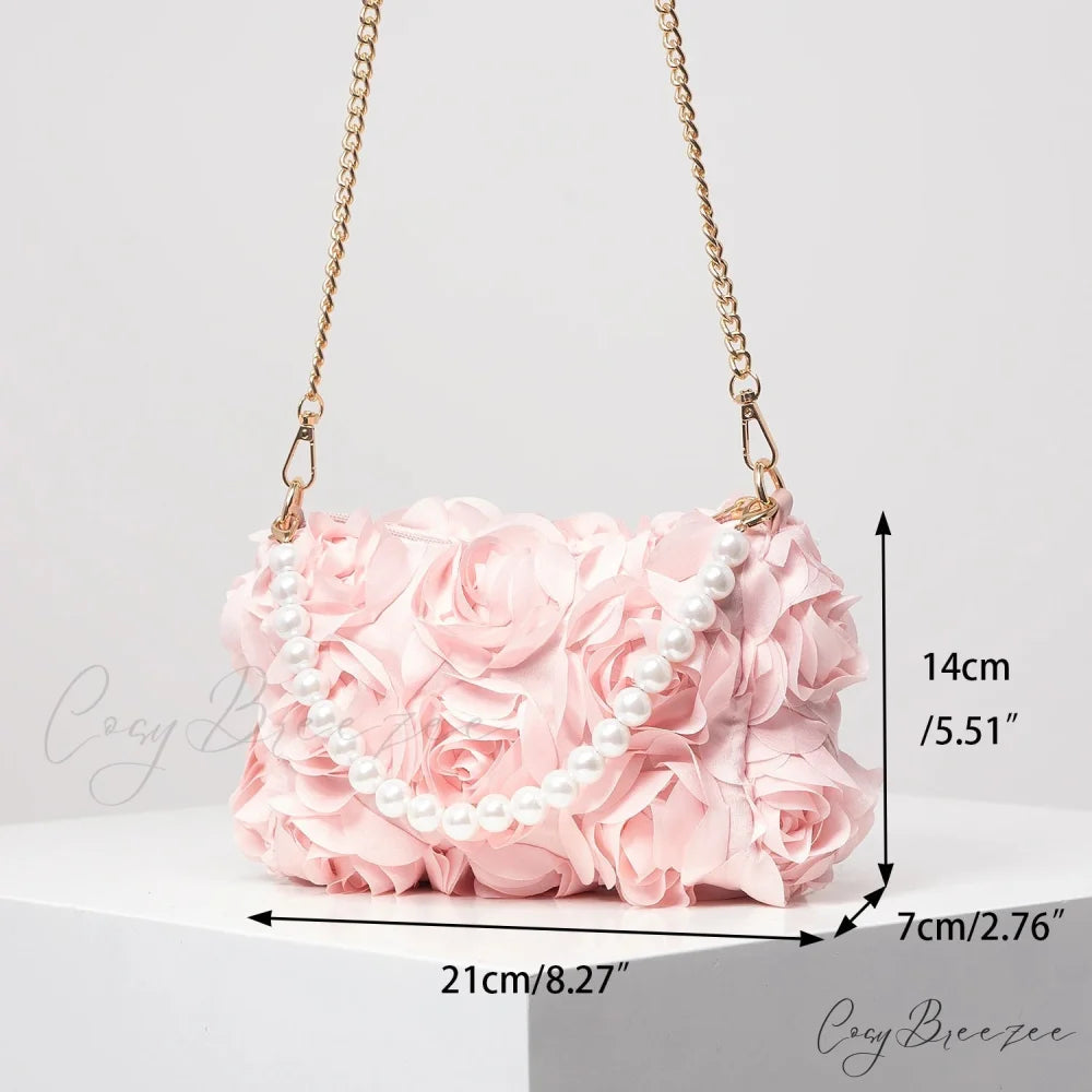 Elegant Rose Flower Faux Pearl Metal Chain Clutch clutchbag-250126