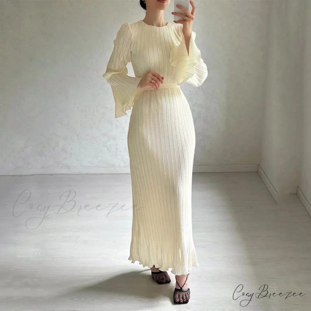 Elegant Sequin V Neck High Waist Ruched Bodydon Long Sleeve Chic Lady Split Evening Party Mini Dress Beige / S