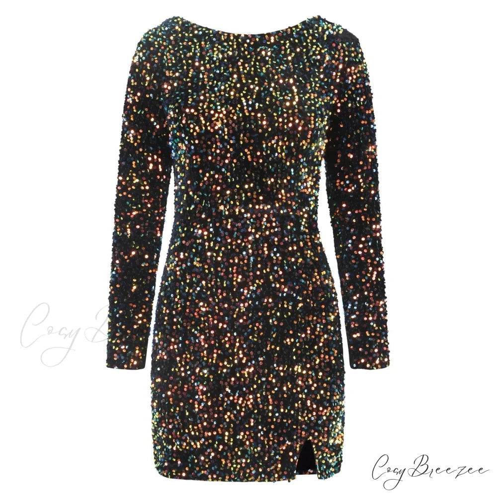 Elegant Sequined Elastic Waist Ruffled Lace-Up Summer Dress