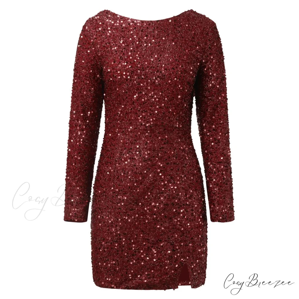Elegant Sequined Elastic Waist Ruffled Lace-Up Summer Dress