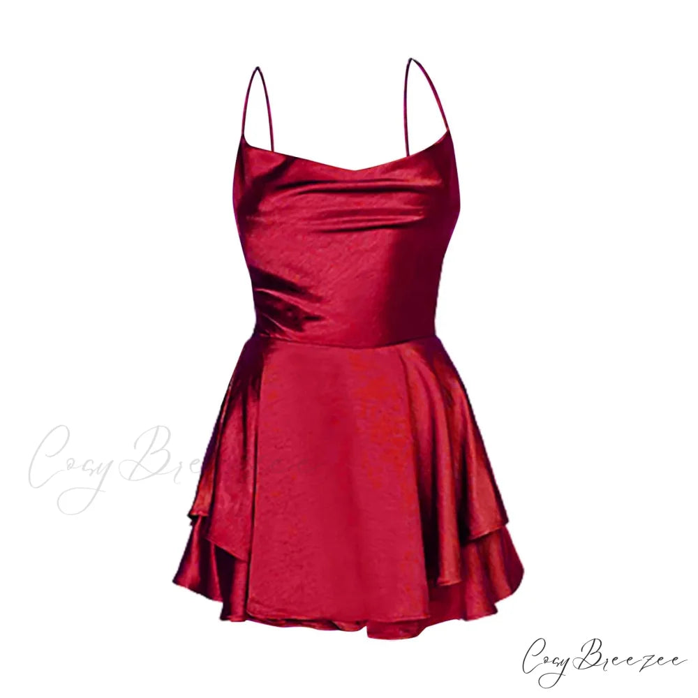 Elegant Sexy Backless Ruffled Halter Red Skirt Summer Evening Party Dresses Christmas Party Dress