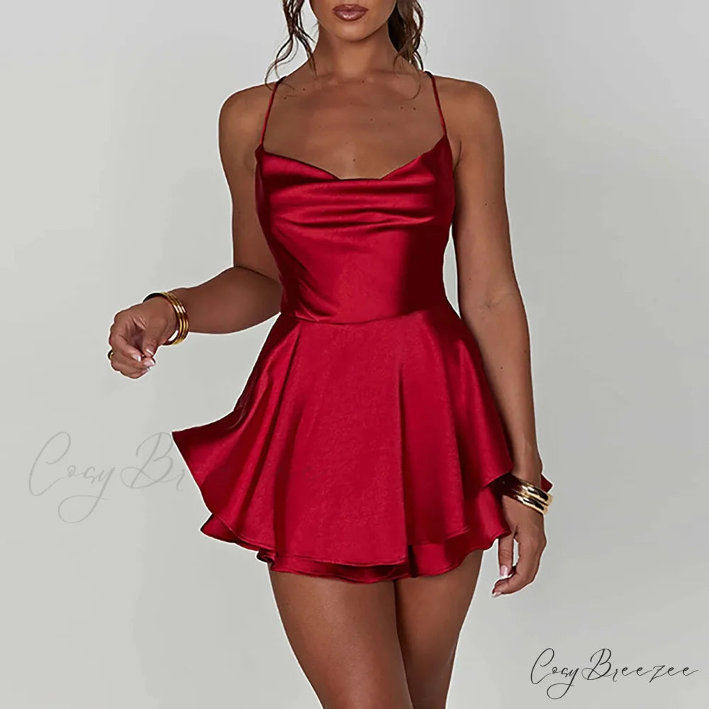 Elegant Sexy Backless Ruffled Halter Red Skirt Summer Evening Party Dresses Christmas Party Dress