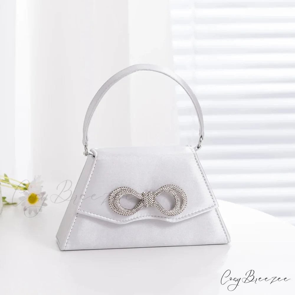 Elegant Silk Rhinestone Bow Wedding Clutch Bag Silver clutchbag-250126