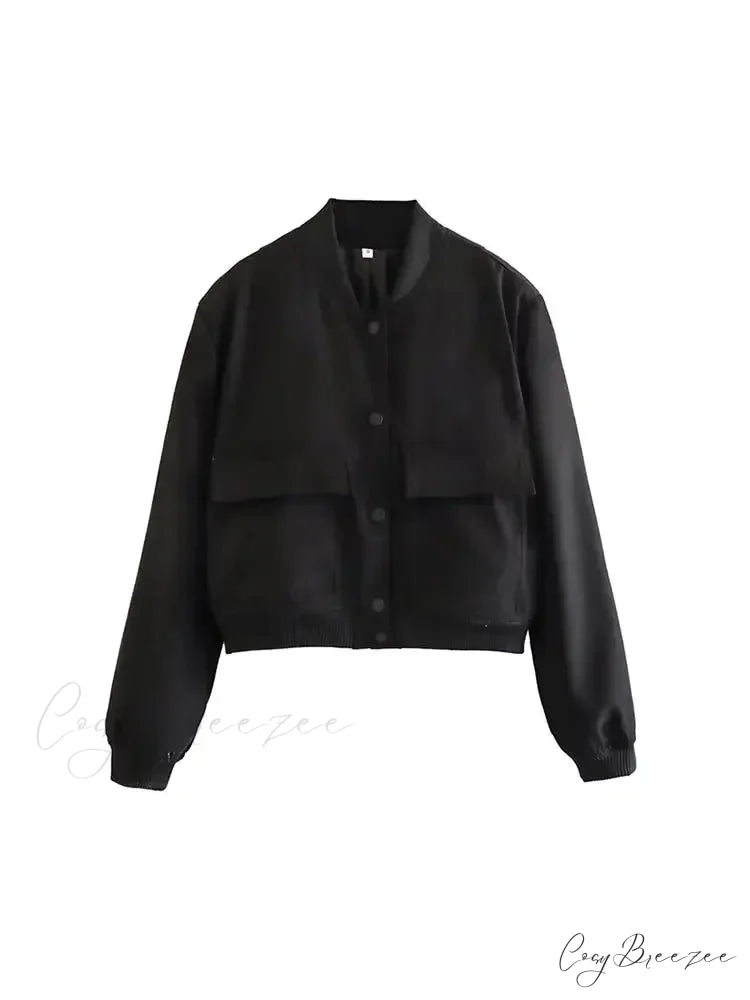 Elegant Solid Single-breasted Motorcycle Chic Long Sleeves With Pocket Autumn Stylish Coat Black / S
