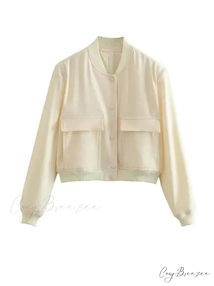 Elegant Solid Single-breasted Motorcycle Chic Long Sleeves With Pocket Autumn Stylish Coat White / S