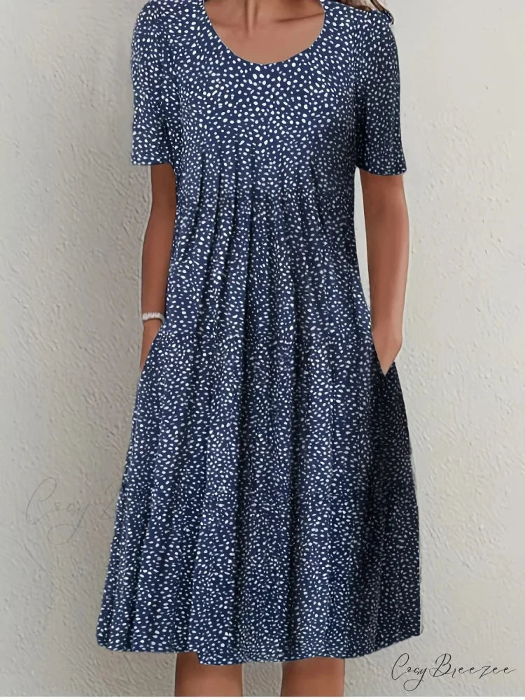 Elegant Spring Summer Round Neck Printed Floral Dress cloro5 / S oldfloraldress-250126