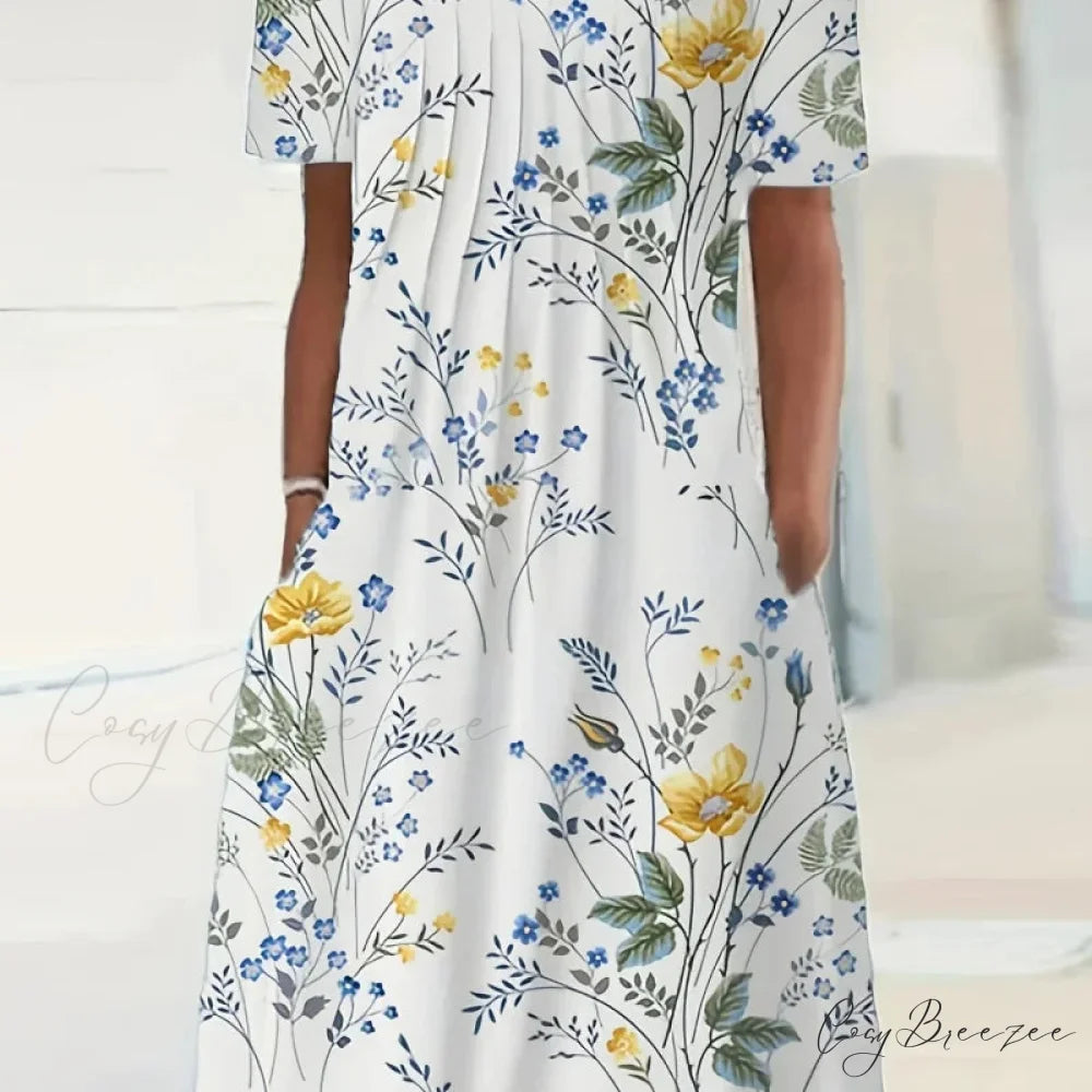 Elegant Spring Summer Round Neck Printed Floral Dress oldfloraldress-250126