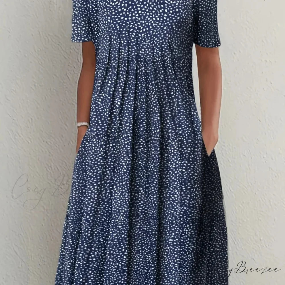 Elegant Spring Summer Round Neck Printed Floral Dress oldfloraldress-250126