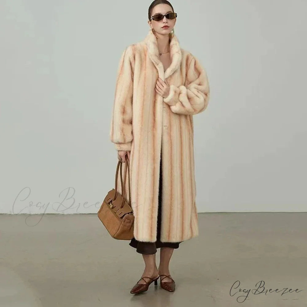 Elegant Standing Collar Faux Fur Mink Coat beige 1 / S overcoats-241228
