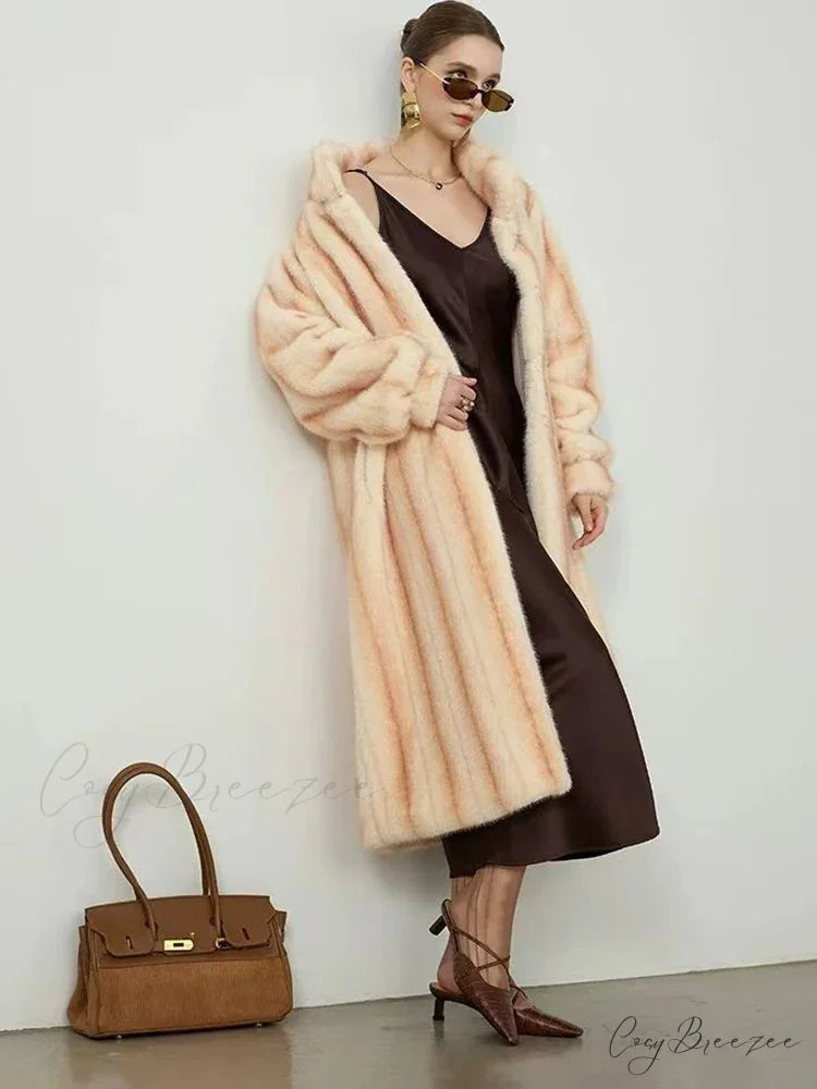 Elegant Standing Collar Faux Fur Mink Coat overcoats-241228