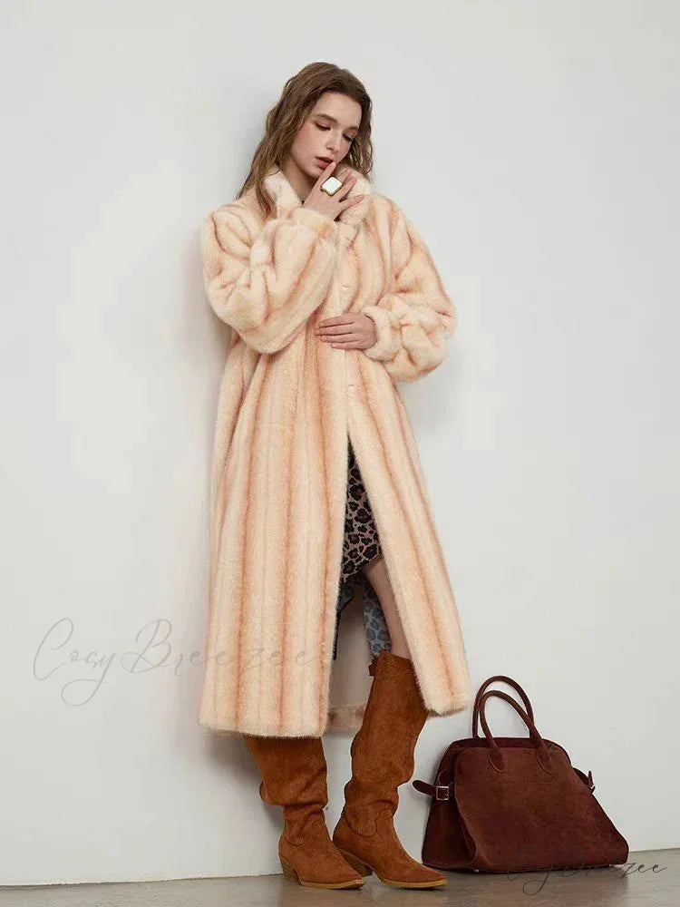 Elegant Standing Collar Faux Fur Mink Coat overcoats-241228