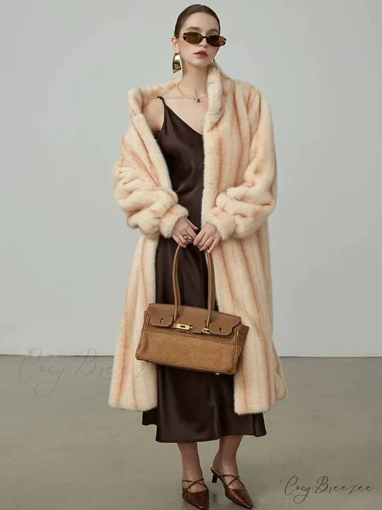 Elegant Standing Collar Faux Fur Mink Coat overcoats-241228