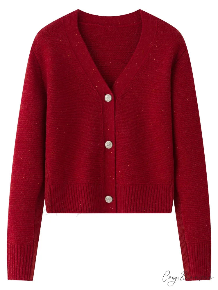 Elegant V-neck Wool Knitted Cardigan